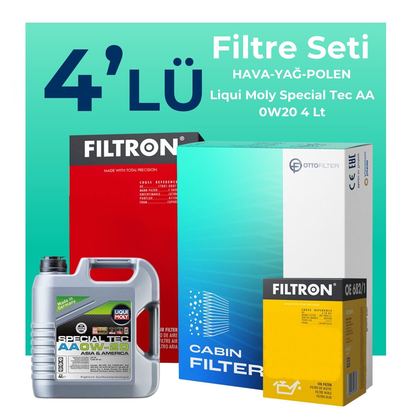 Filtron Hyundai Kona 1.0 Benzin Filtre Bakım Seti Liqui Moly Motor Yağlı (2017-2023) 4 Lü