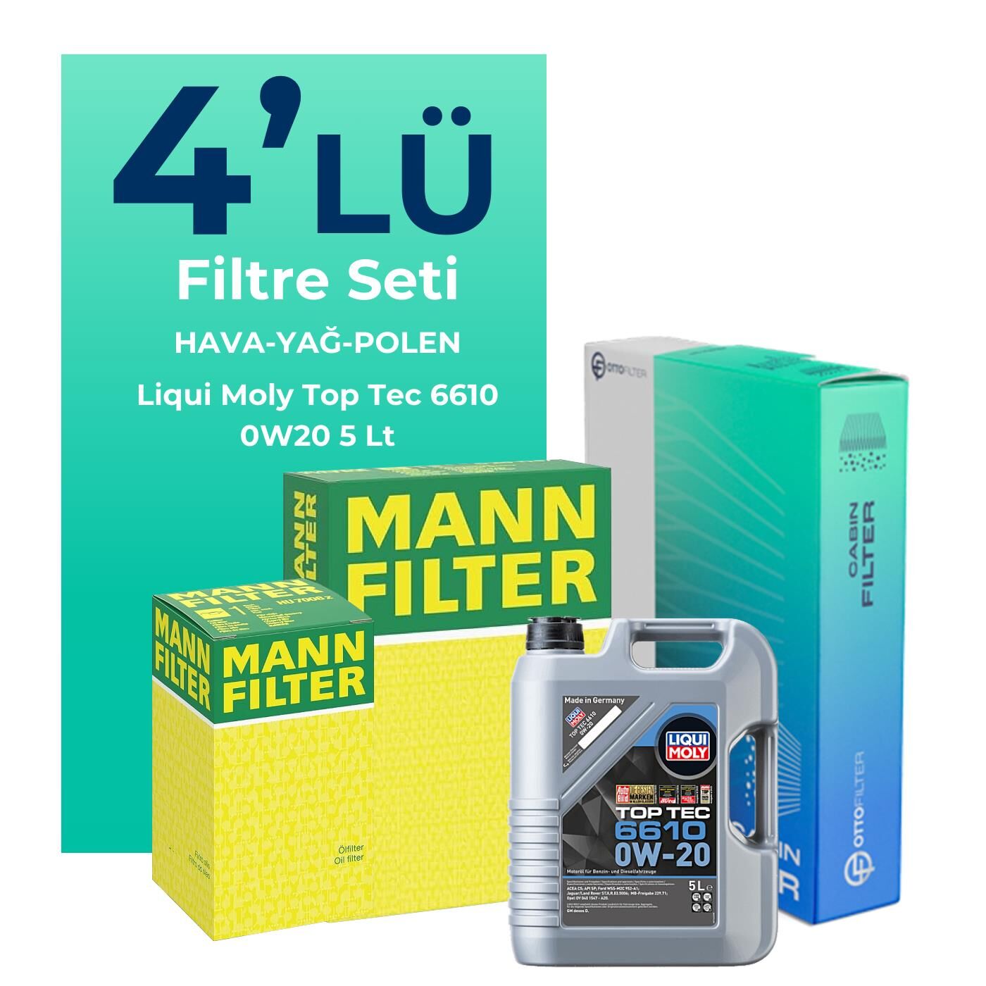 MANN Mercedes GLB200 Benzin Filtre Bakım Seti Liqui Moly Motor Yağlı (2020-2025) 4 Lü