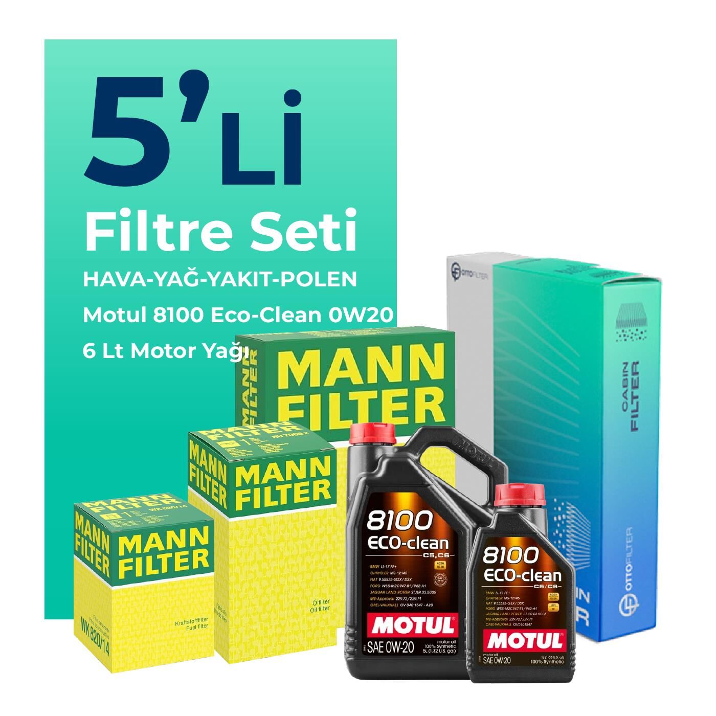 MANN Volkswagen Caddy 2.0 Dizel Filtre Bakım Seti Motul Motor Yağlı (2020-2025) 5 Li