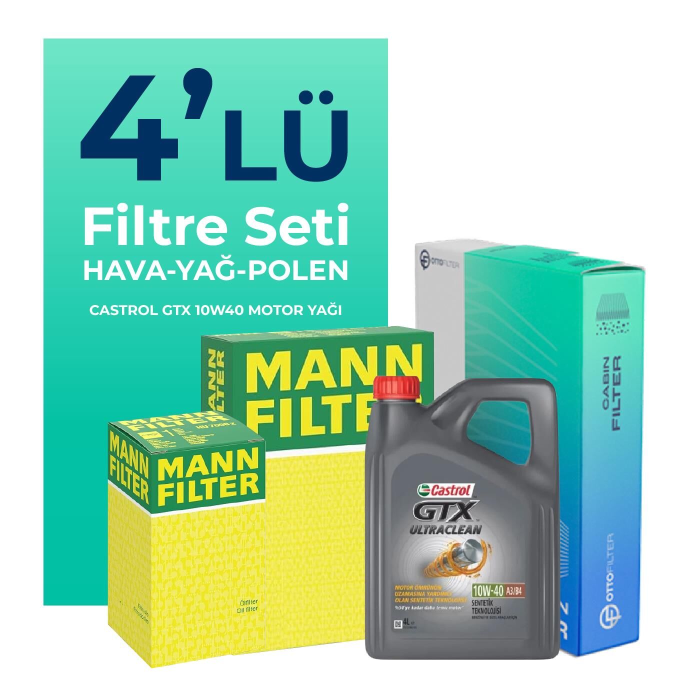 MANN Mitsubishi Colt 1.3 Filtre Bakım Seti Castrol Motor Yağlı (2004-2012) 4 Lü