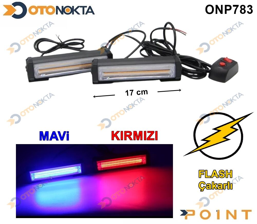 ÇAKAR LAMBA KISA 2 Lİ COB LEDLİ KIRMIZI MAVİ POİNT