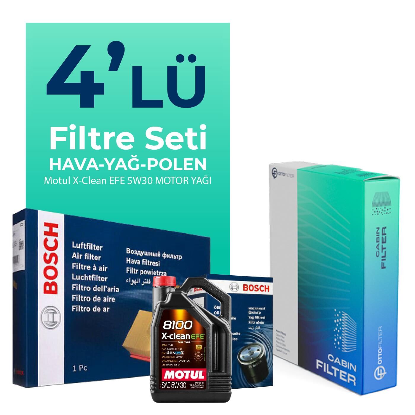Bosch Mini Cooper Countryman 1.6 Dizel Filtre Bakım Seti Motul Motor Yağlı (2010-2016) 4 Lü