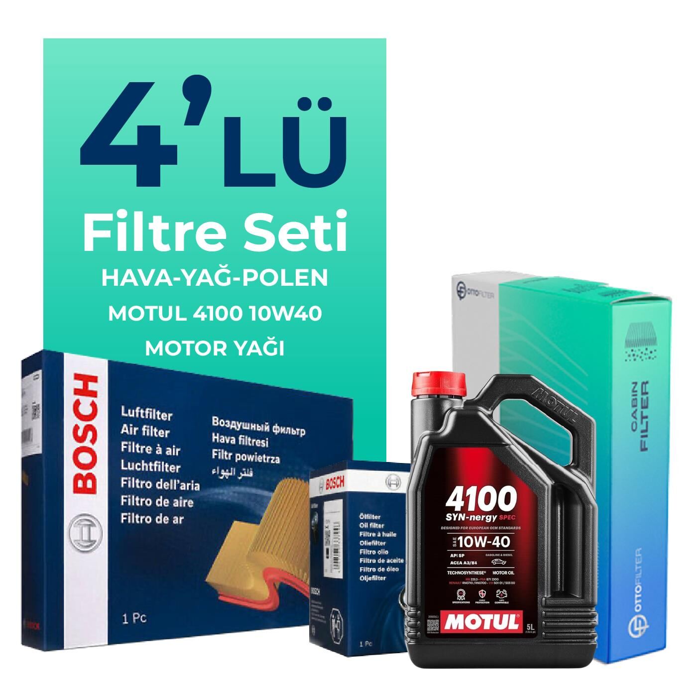 BOSCH Mitsubishi Colt 1.3 Filtre Bakım Seti Motul Motor Yağlı (2004-2012) 4 Lü