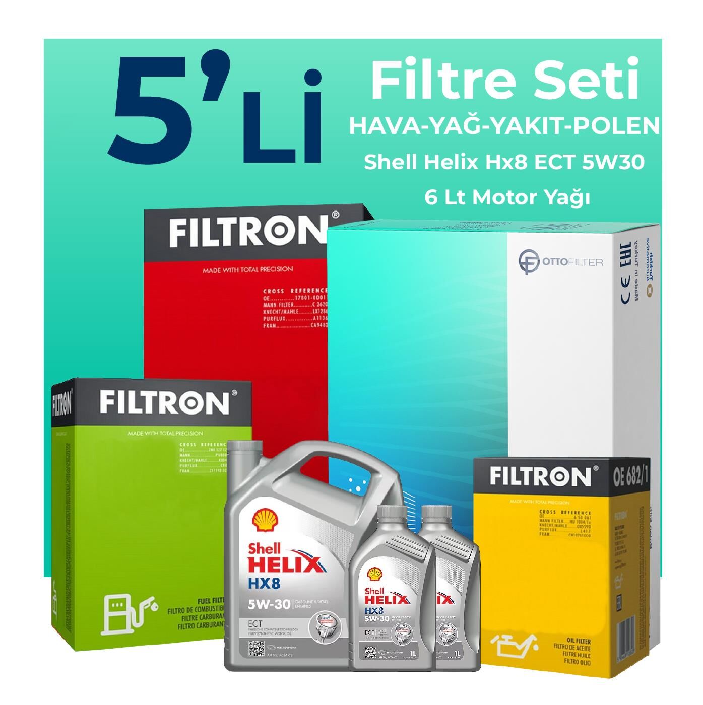 Filtron Peugeot Expert 1.5 Dizel Filtre Bakım Seti Shell Motor Yağlı (2017-2025) 5 Li