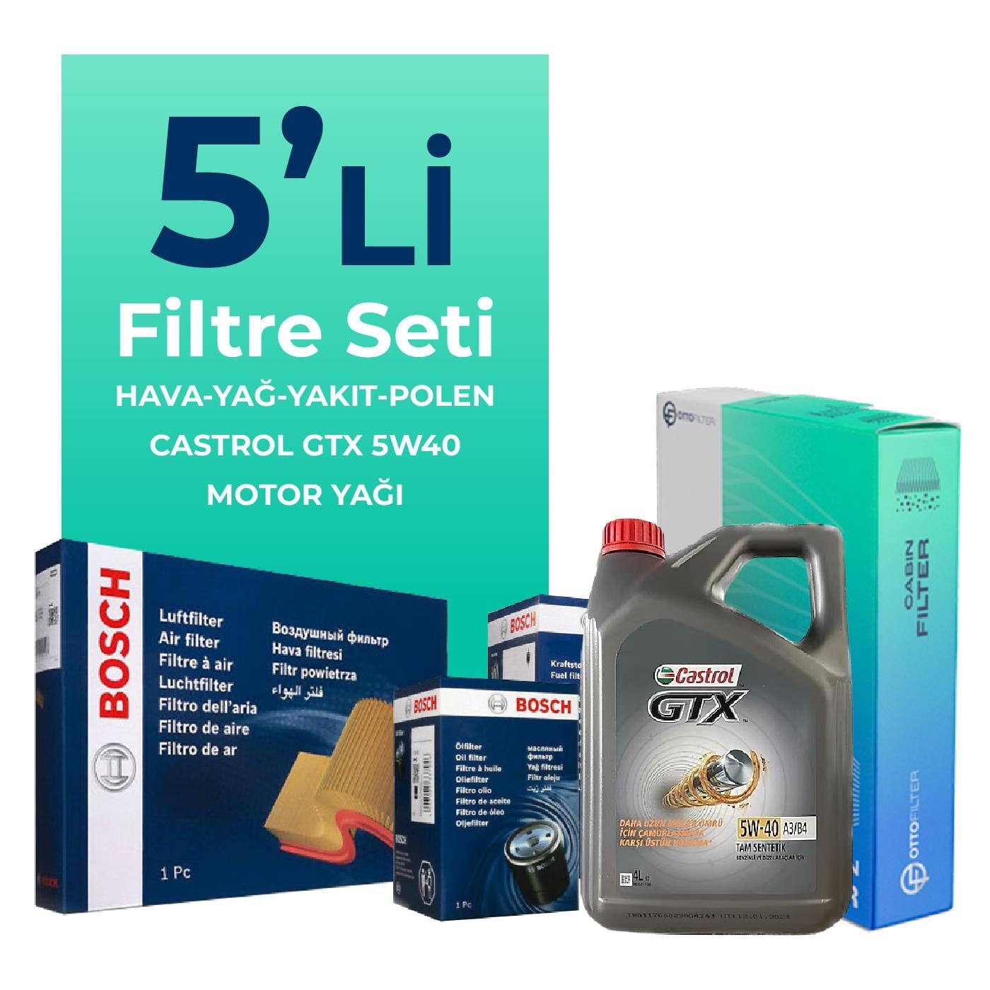 BOSCH Nissan Qashqai 2.0 Dizel Filtre Bakım Seti Castrol Motor Yağlı (2007-2013) 5 Li