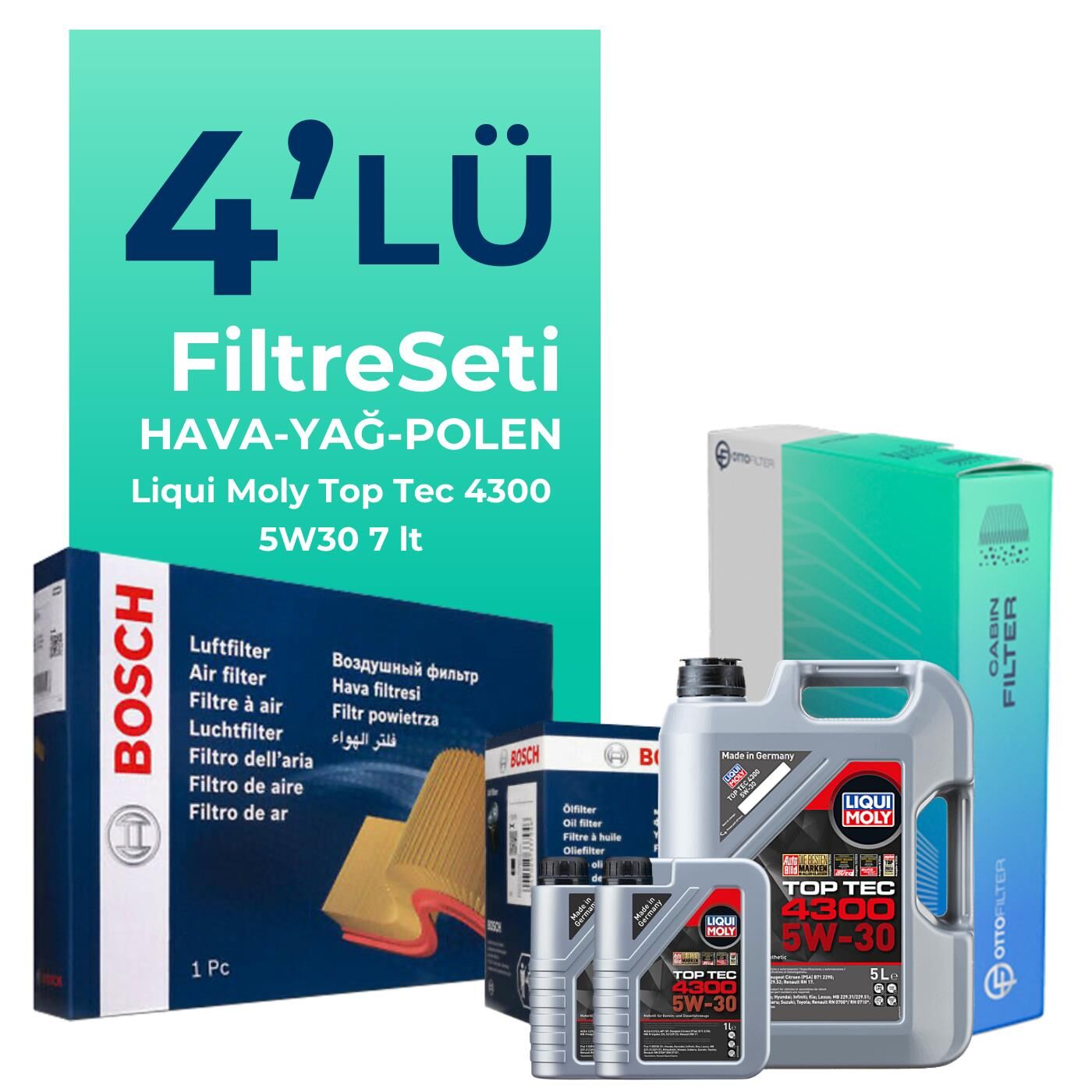 BOSCH Nissan Navara 2.3 Dizel Filtre Bakım Seti Liqui Moly Motor Yağlı (2015-2021) 4 Lü