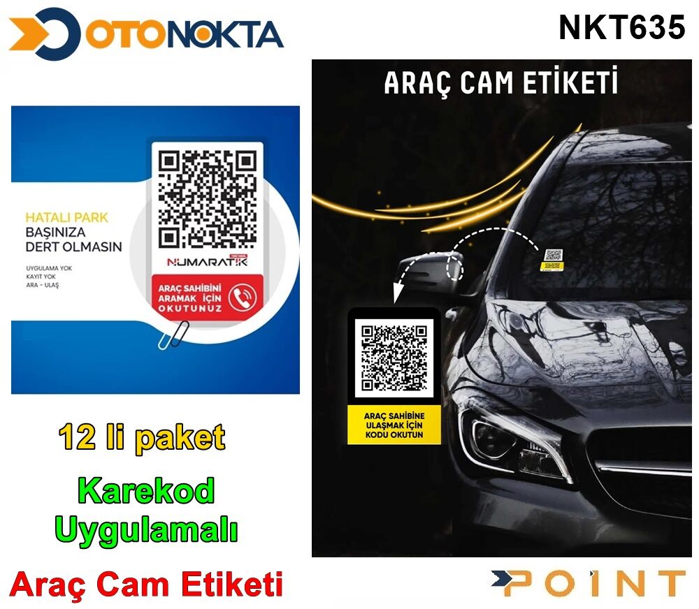 PARK TEL KARE KOD MOVTAG ARAÇ CAM ETİKETİ 12 Lİ