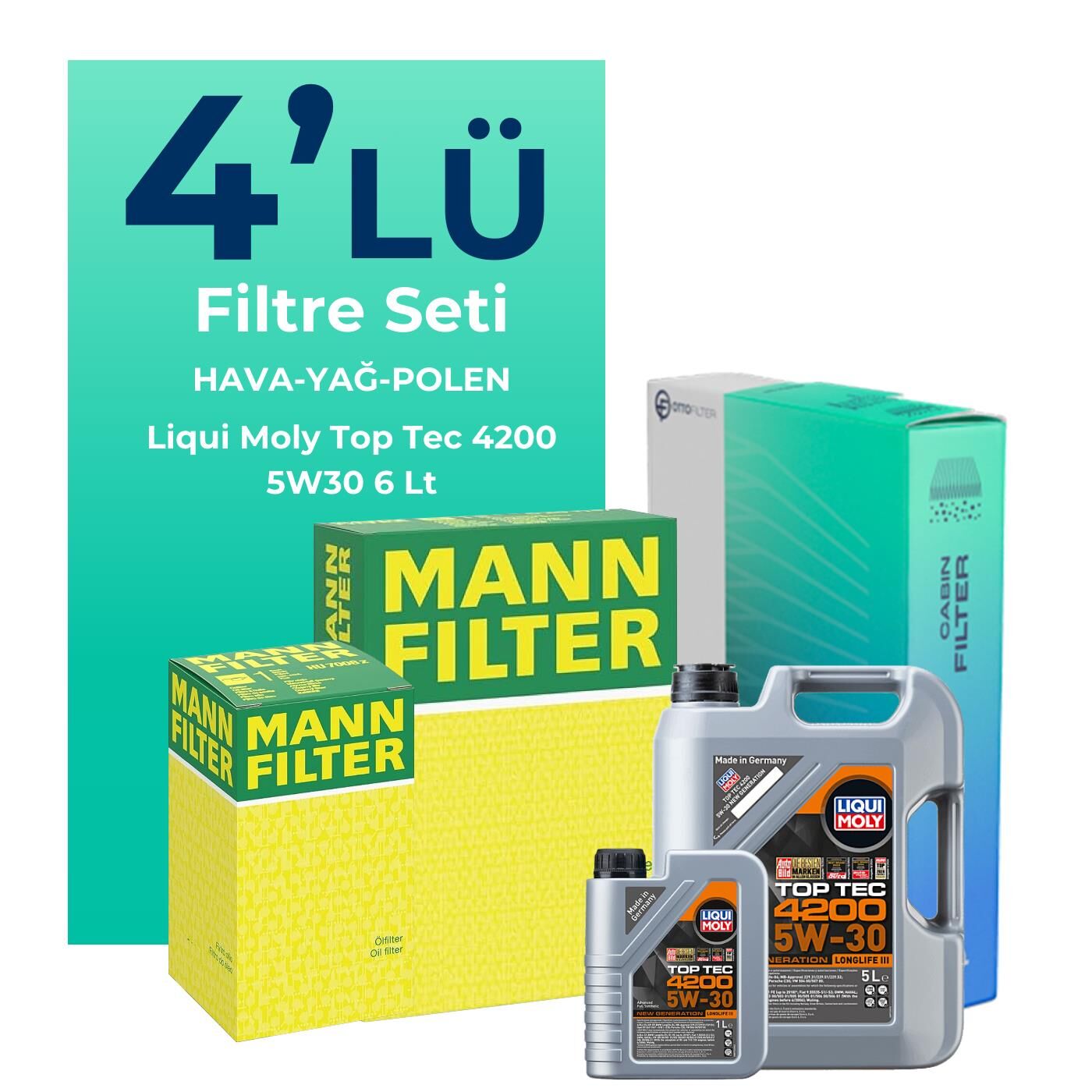 MANN Mercedes CLA180 Benzin Filtre Bakım Seti Liqui Moly Motor Yağlı (2013-2019) 4 Lü