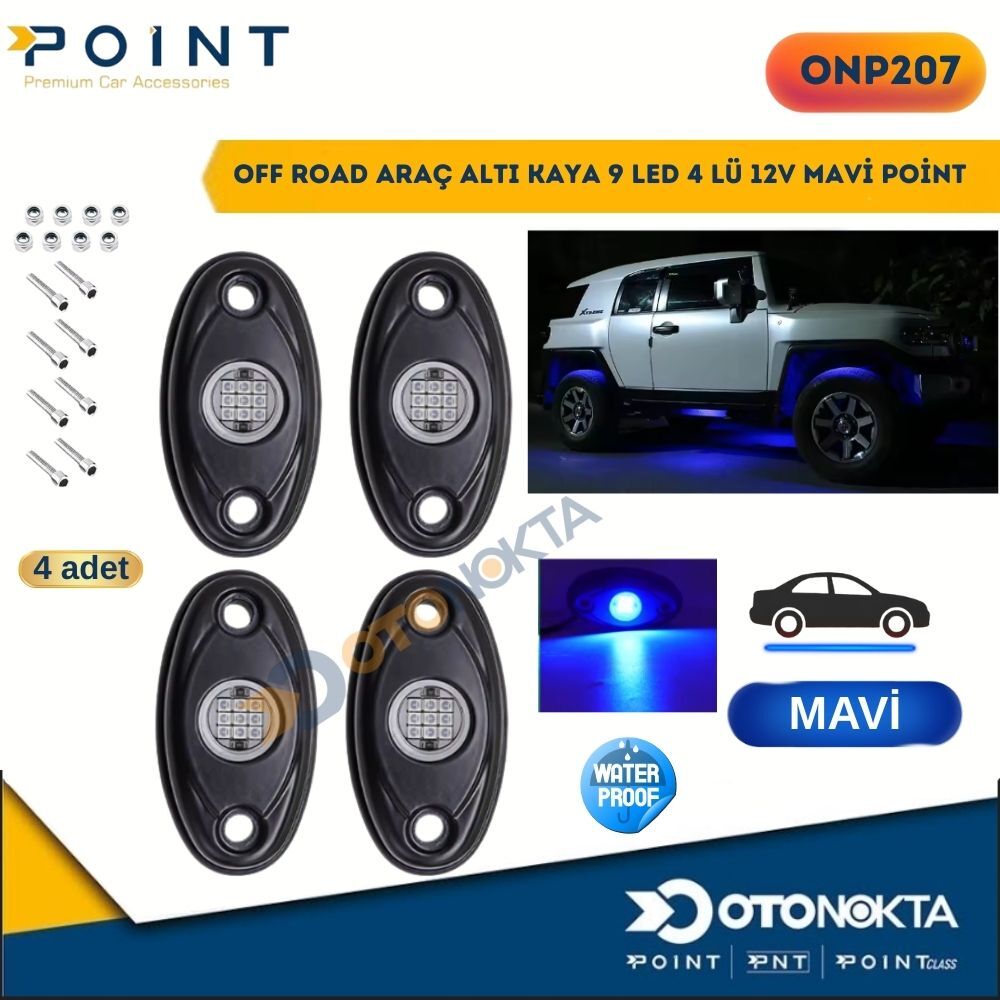 OFF ROAD ARAÇ ALTI KAYA 9 LED 4 LÜ 12V MAVİ POİNT