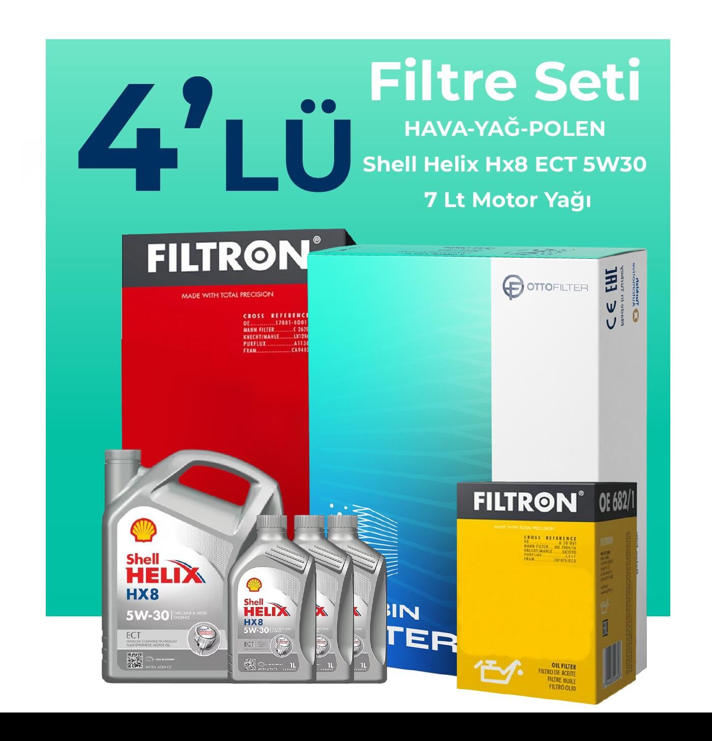 Filtron Amarok 2.0 Dizel Filtre Bakım Seti Shell Motor Yağlı (2010-2017) 4 Lü