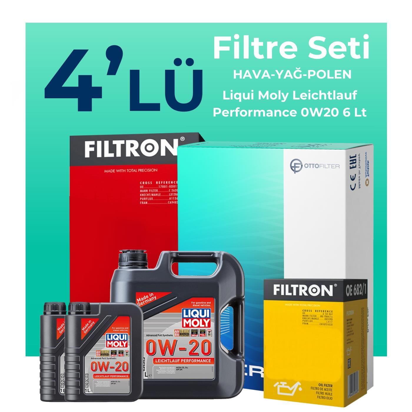 Filtron Volvo XC90 2.0 Dizel D5 Filtre Bakım Seti Liqui Moly Motor Yağlı (2016-2019) 4 Lü