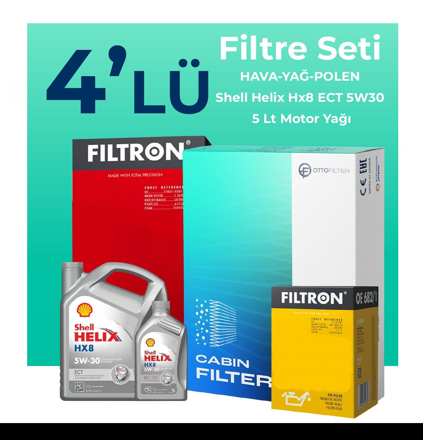 Filtron BMW 3.20 Benzinli Filtre Bakım Seti Shell Motor Yağlı (2012-2016) 4 Lü