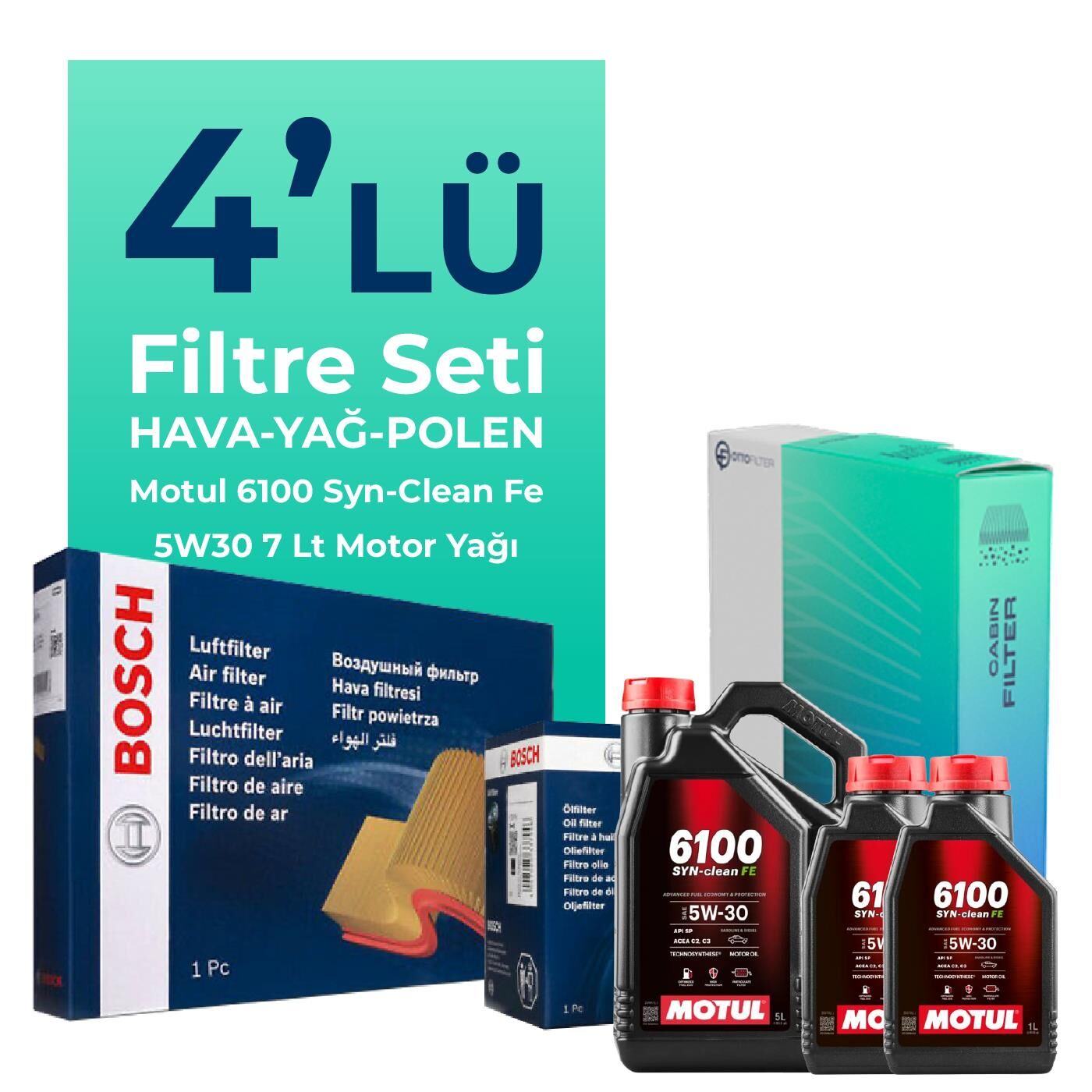 Bosch Isuzu D-Max 1.9 Filtre Bakım Seti Motul Motor Yağlı (2017-2023) 4 Lü