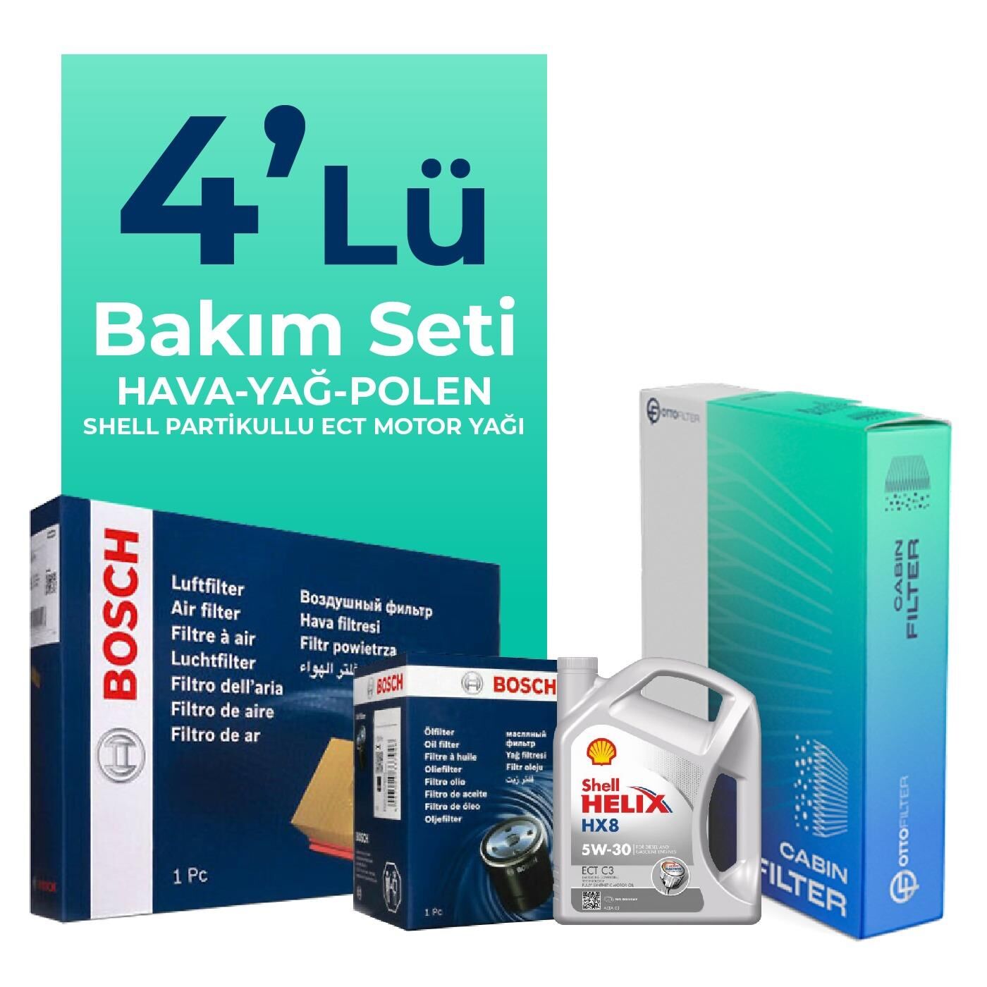 BOSCH Peugeot 208 1.2 Benzin Filtre Bakım Seti Shell Motor Yağlı (2019-2024) 4 Lü