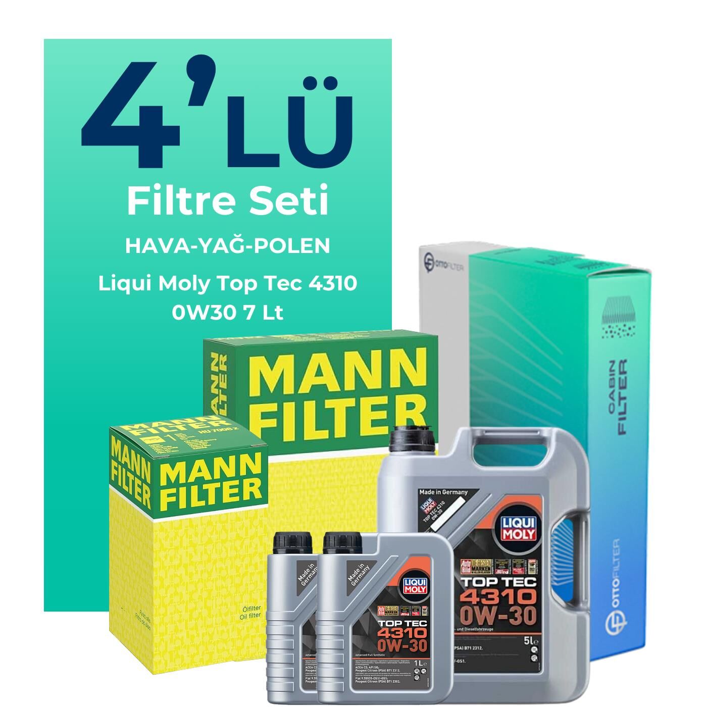 MANN Ford Connect 1.5 Dizel Filtre Bakım Seti Liqui Moly Motor Yağlı (2013-2019) 4 Lü