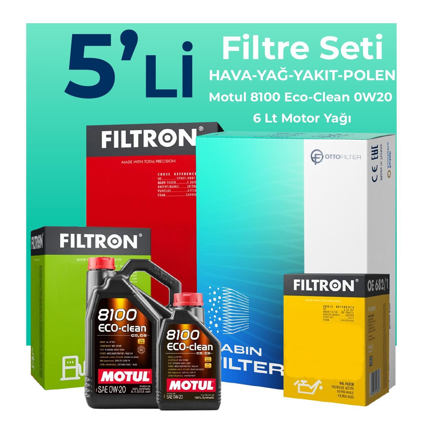 Filtron Ford Focus 1.5 Dizel Manuel Filtre Bakım Seti Motul Motor Yağlı (2018-2024) 5 Li