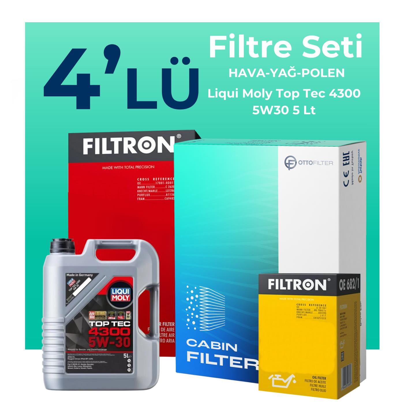 Filtron Dacia Jogger 1.0 Benzinli Filtre Bakım Seti Liqui Moly Motor Yağlı (2022-2025) 4 Lü
