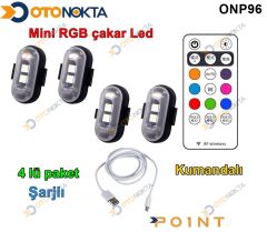 MİNİ ÇAKAR LED RGB 7 LED 4 LÜ KUMANDALI POİNT