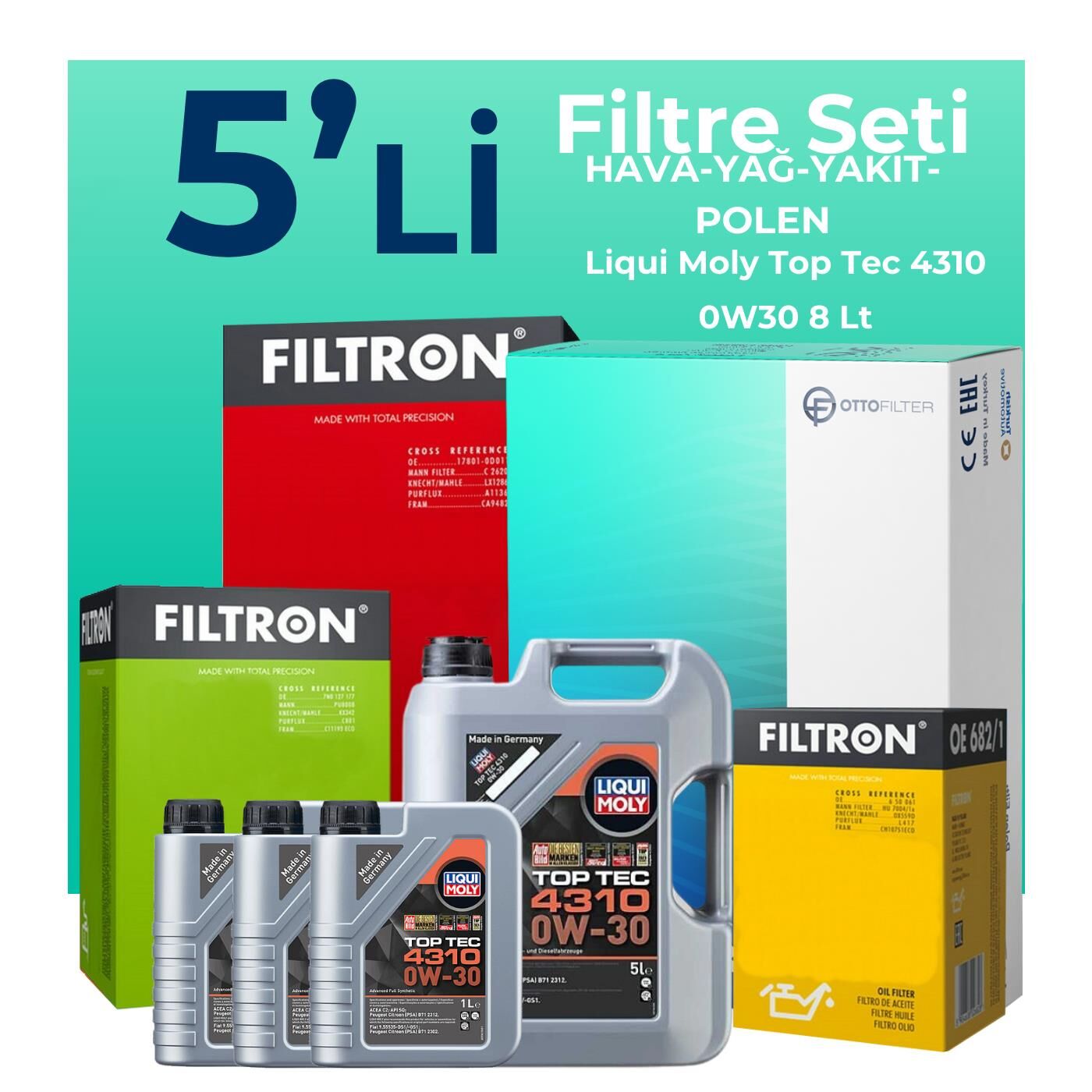 Filtron Peugeot Expert 2.0 Dizel Filtre Bakım Seti Liqui Moly Motor Yağlı (2017-2024) 5 Li