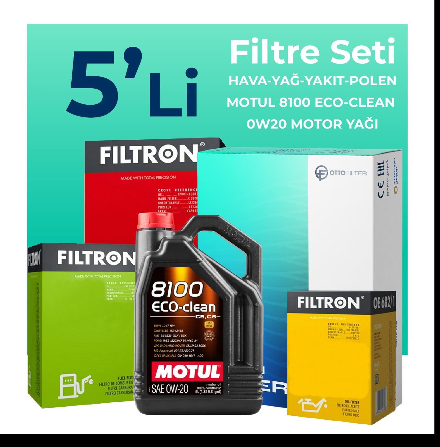Filtron Alfa Romeo Tonale 1.6 Dizel Filtre Bakım Seti Motul Motor Yağlı (2022-2024) 5 Li
