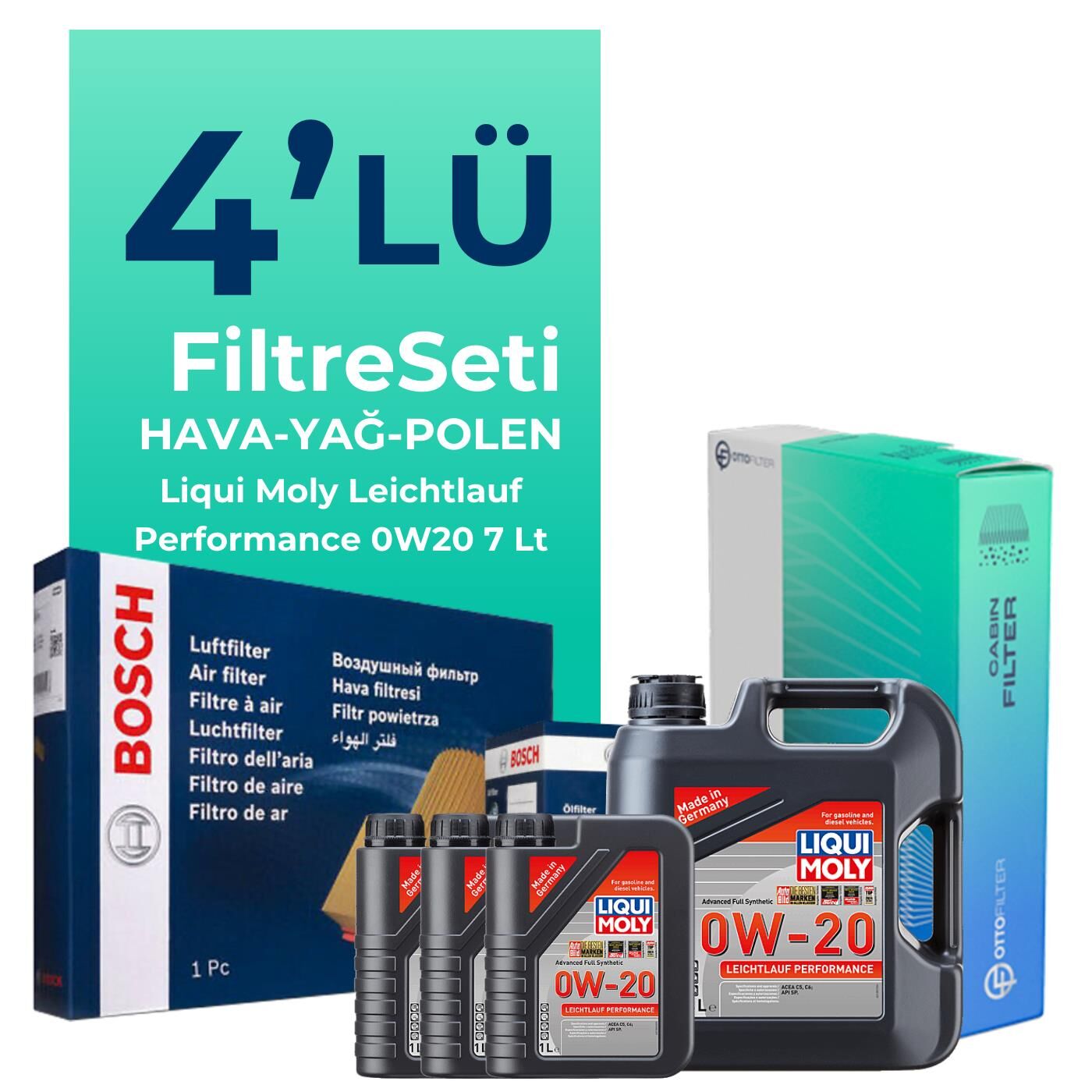 BOSCH Range Rover Sport 2.0 Benzinli Filtre Bakım Seti Liqui Moly Motor Yağlı (2017-2023) 4 Lü