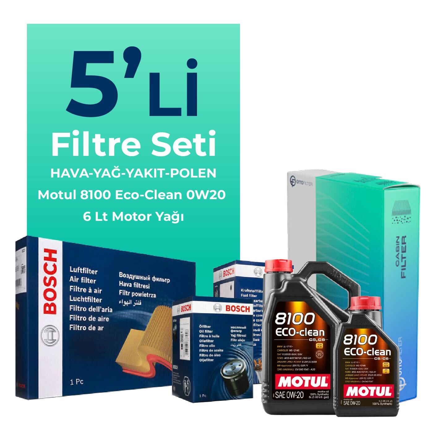 BOSCH Ford Focus 1.5 Dizel Manuel Filtre Bakım Seti Motul Motor Yağlı (2018-2024) 5 Li