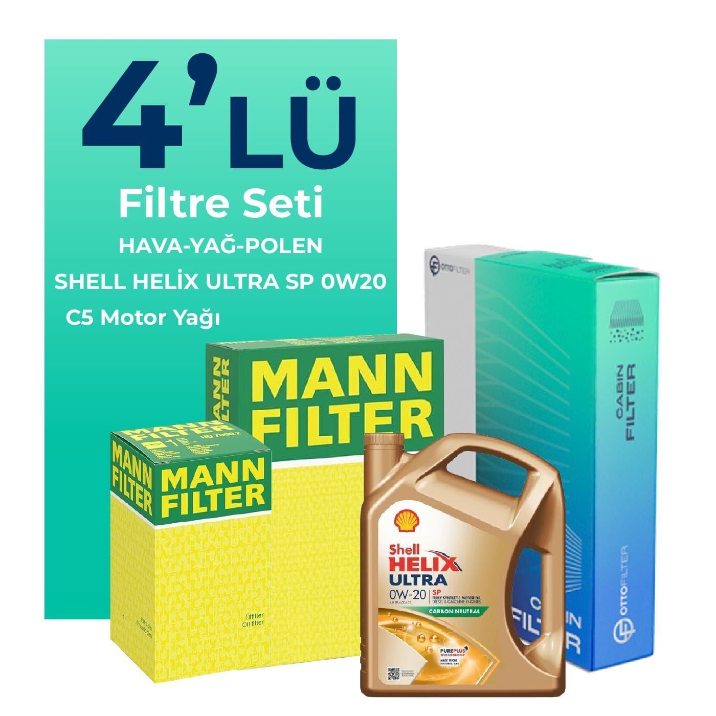 MANN Seat İbiza 1.0 TSi Filtre Bakım Seti Shell Motor Yağlı (2017-2020) 4 Lü