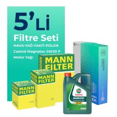 MANN Peugeot 301 1.5 Dizel Filtre Bakım Seti Castrol Motor Yağlı (2017-2024) 5 Li