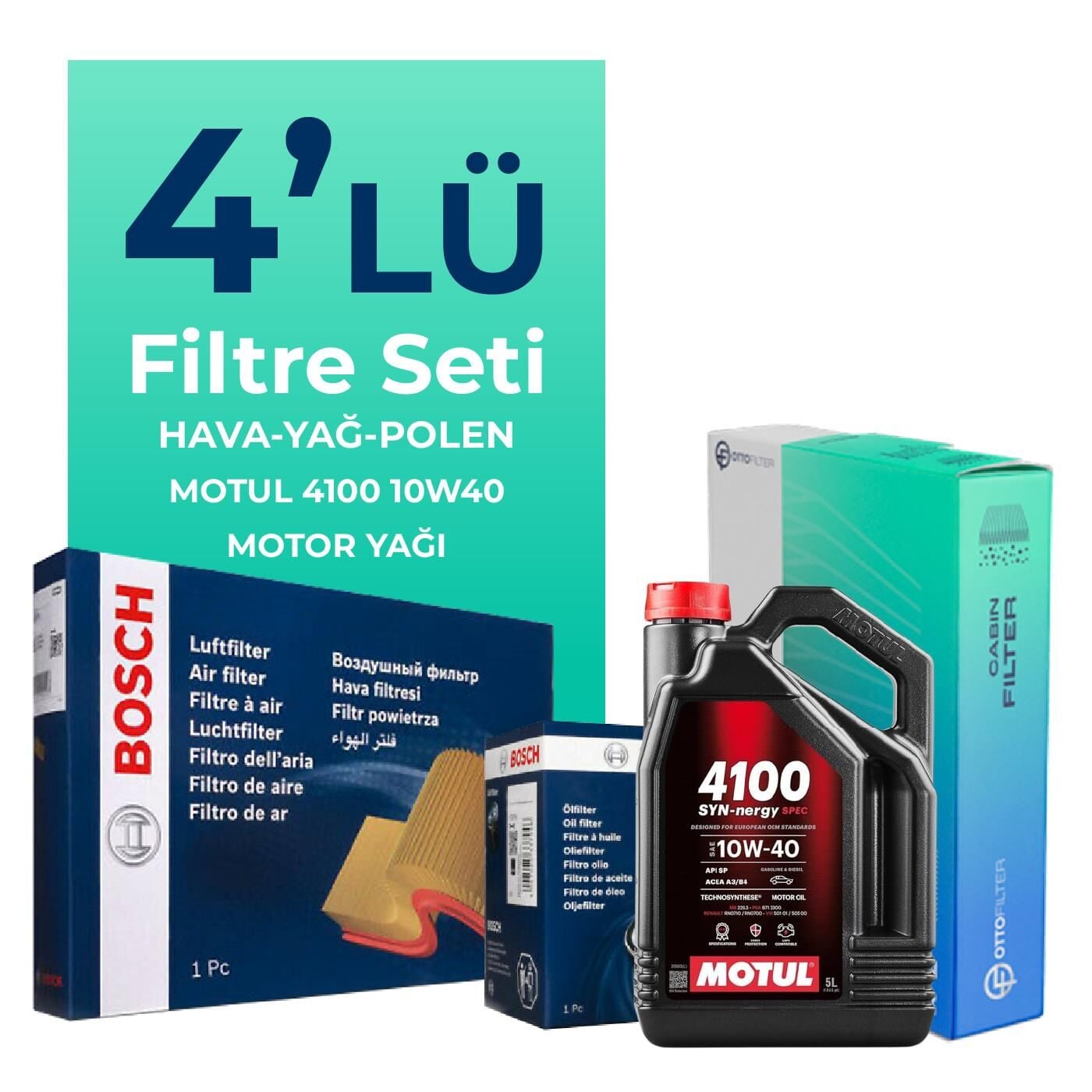 BOSCH Fiat Doblo 1.4 Benzinli Filtre Bakım Seti Motul Motor Yağlı (2001-2010) 4 Lü