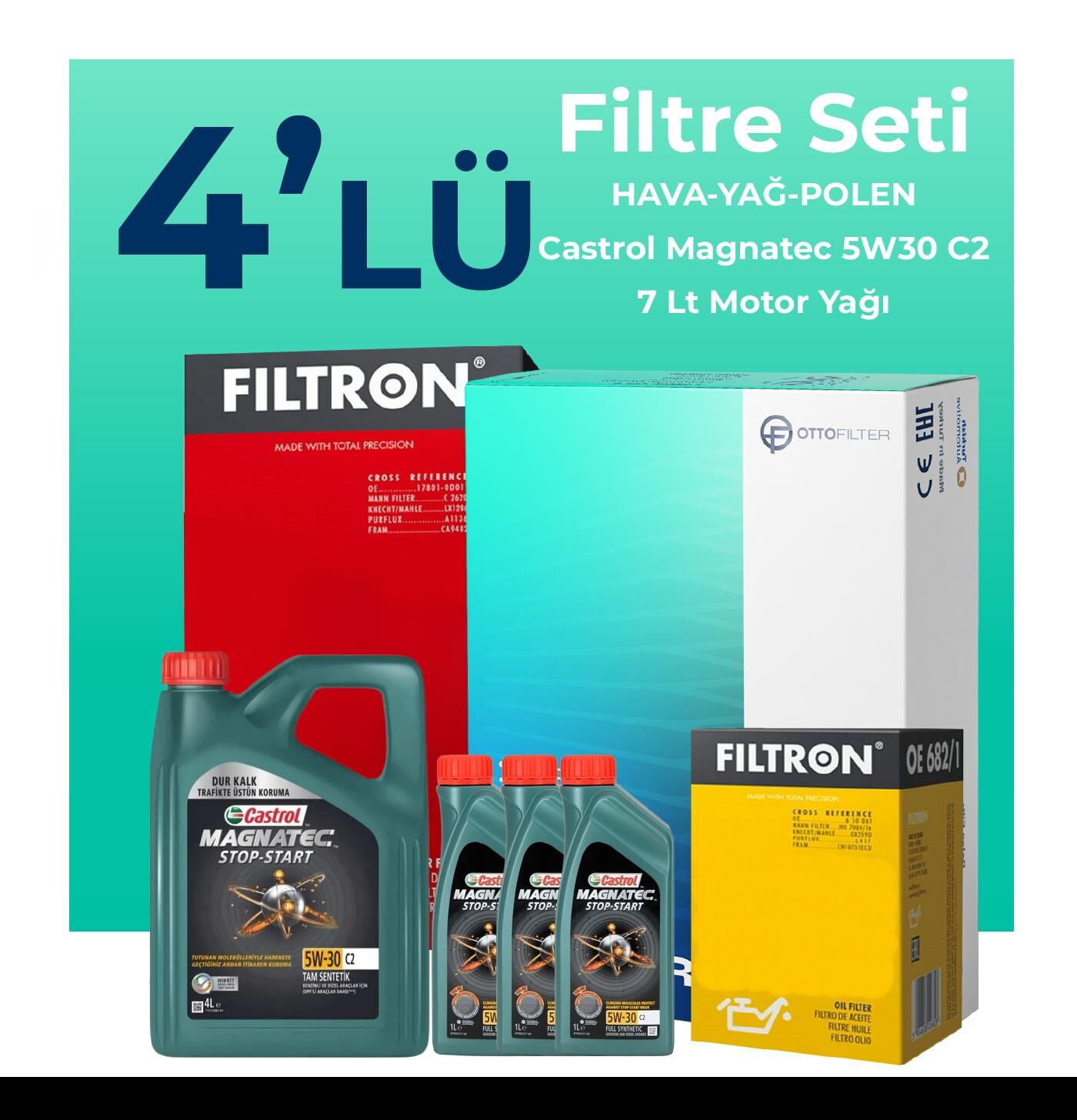 Filtron Mitsubishi L200 2.5 Dizel Filtre Bakım Seti Castrol Motor Yağlı (2008-2015) 4 Lü