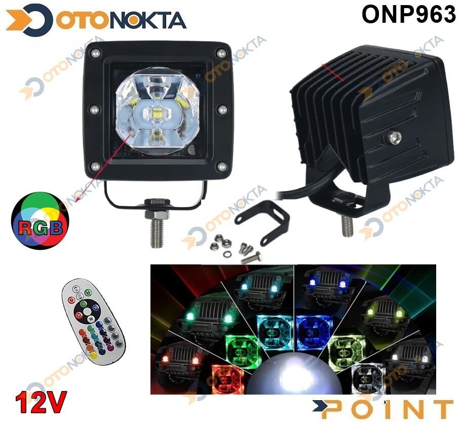 OFF ROAD SİS KARE 12V 7 RENK KUMANDALI POİNT