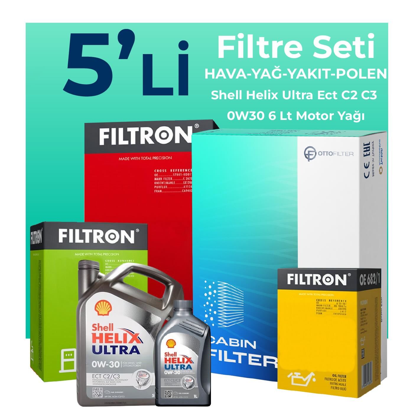 Filtron Audi A4 40 TDi Filtre Bakım Seti Shell Motor Yağlı (2020-2024) 5 Li