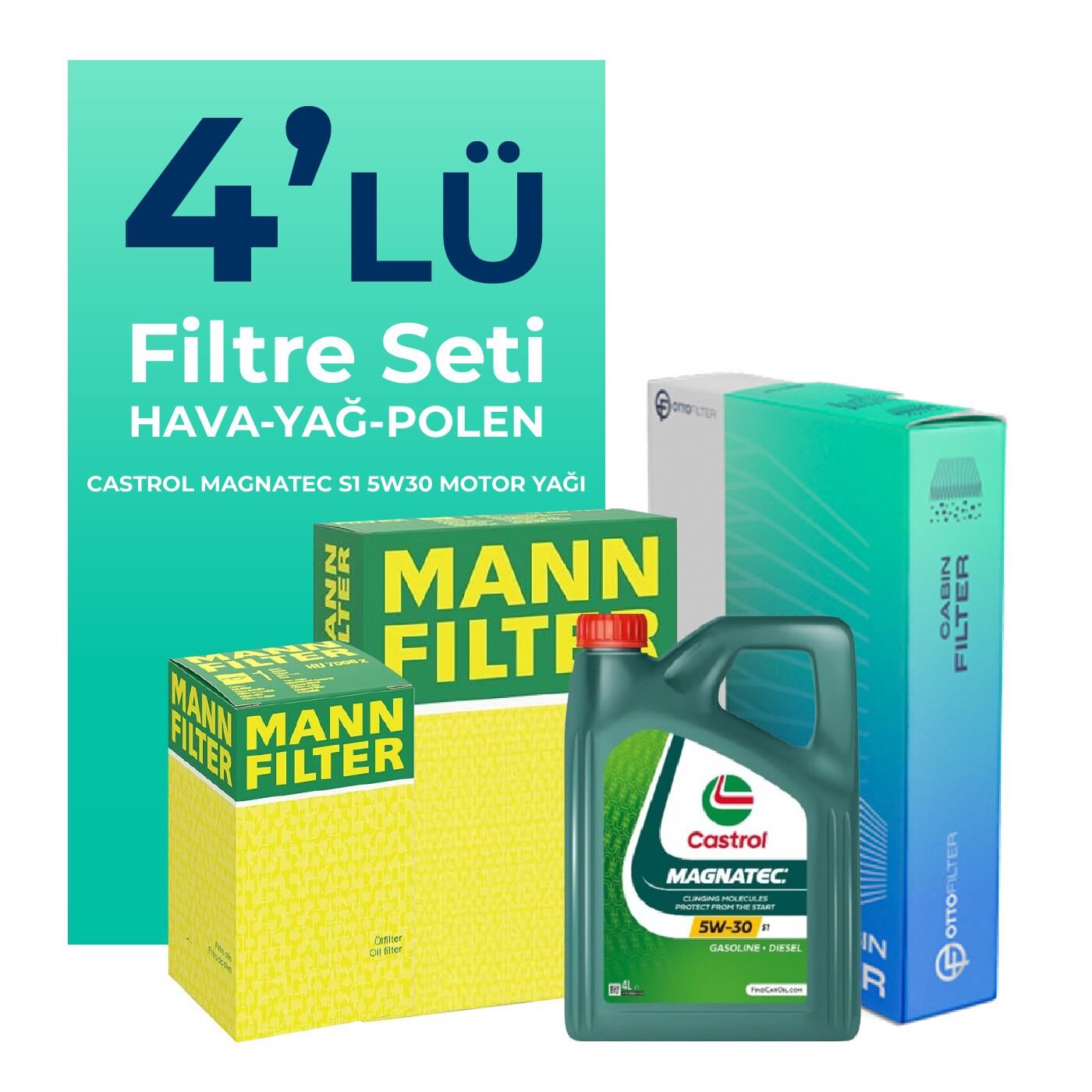 MANN Opel Meriva 1.3 Dizel Filtre Bakım Seti Castrol Motor Yağlı (2003-2010) 4 Lü