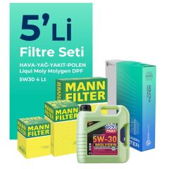 MANN Peugeot 206 1.4 Dizel Filtre Bakım Seti Liqui Moly Motor Yağlı (2002-2010) 5 Li