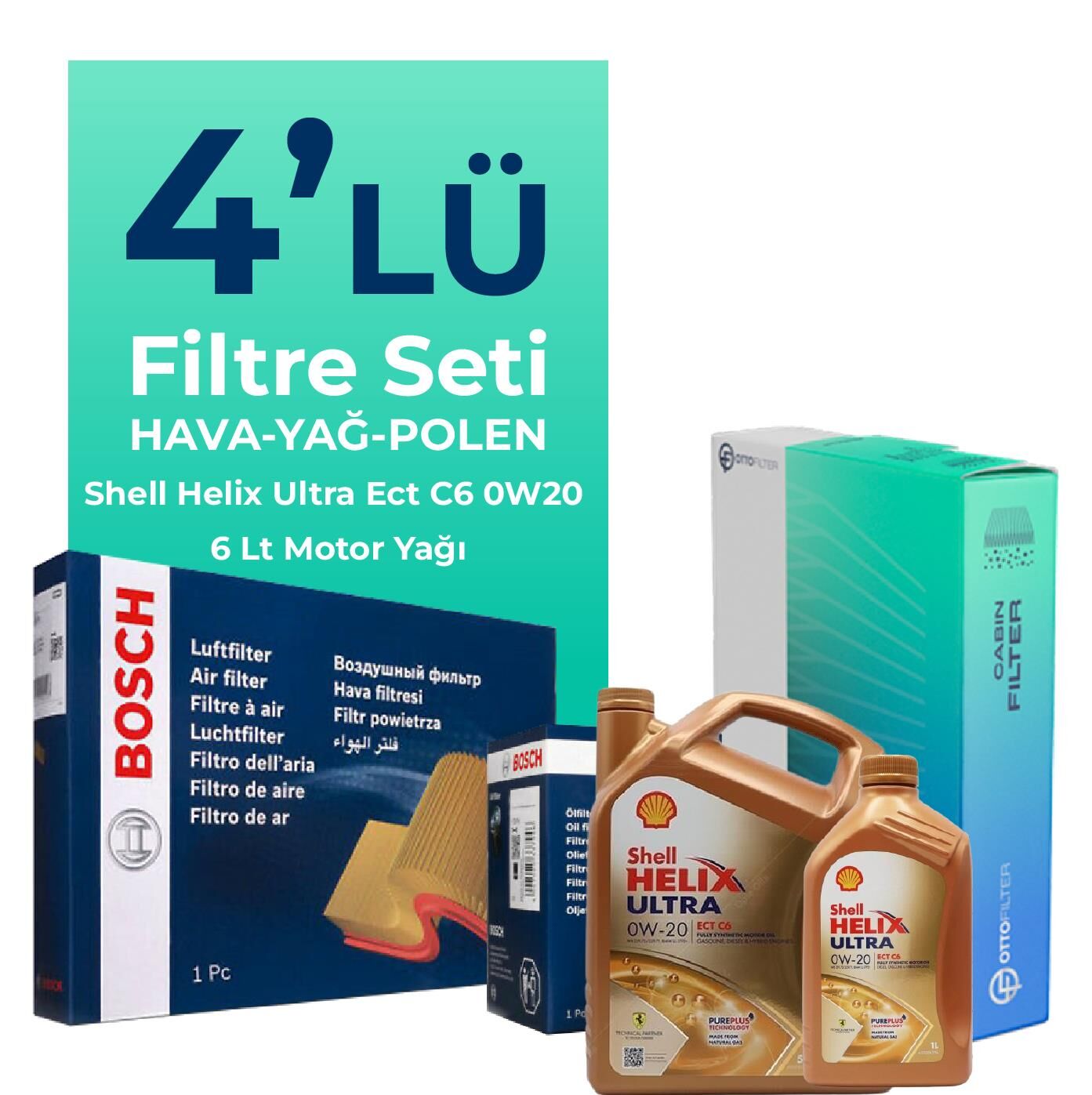BOSCH Volvo XC40 2.0 Dizel Filtre Bakım Seti Shell Motor Yağlı (2018-2023) 4 Lü