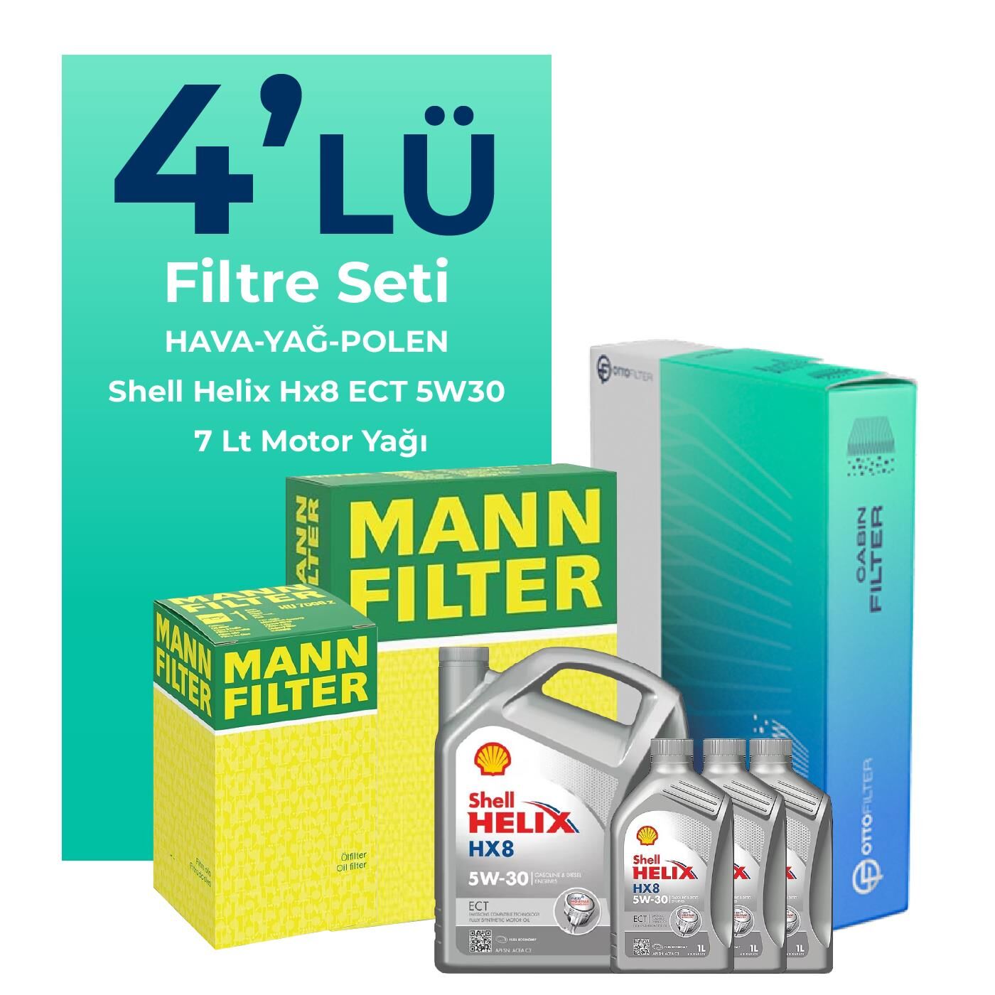 MANN Mitsubishi L200 2.5 Dizel Filtre Bakım Seti Shell Motor Yağlı (2008-2015) 4 Lü