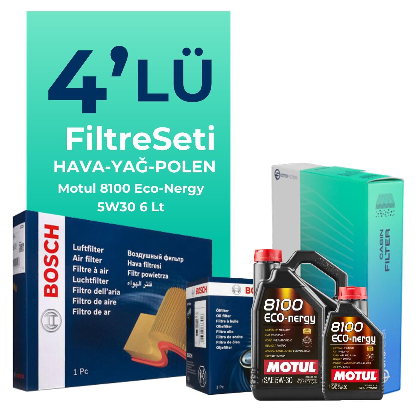 BOSCH Land Rover Evoque 2.0 Benzinli Filtre Bakım Seti Motul Motor Yağlı (2012-2018) 4 Lü