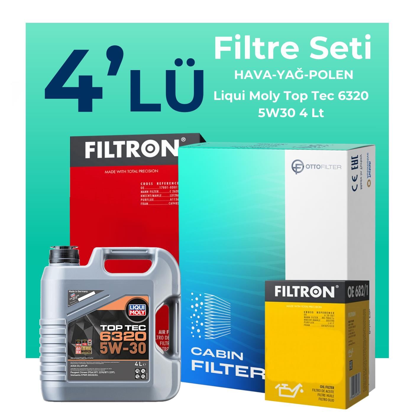Filtron Peugeot 301 1.2 Benzin Vti Filtre Bakım Seti Liqui Moly Motor Yağlı (2012-2015) 4 Lü