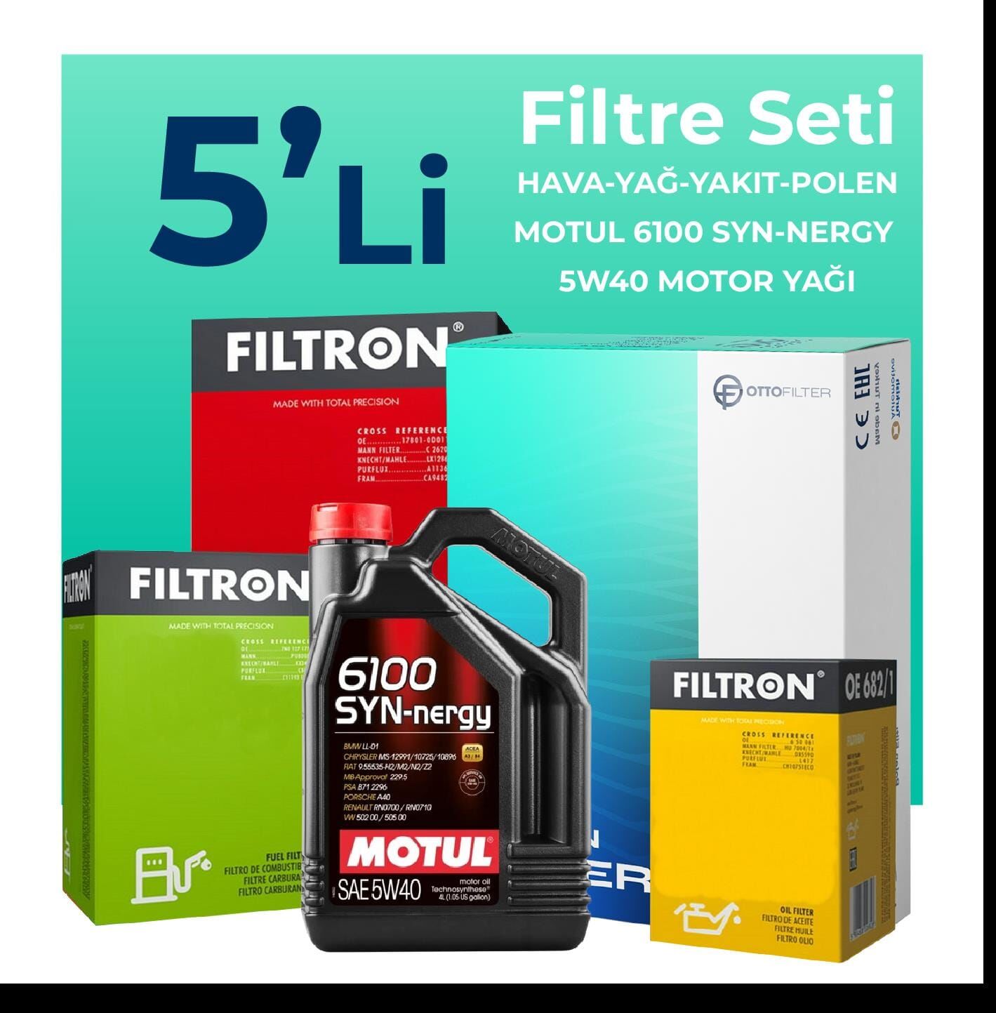 Filtron Fiat Idea 1.3 Dizel Filtre Bakım Seti Motul Motor Yağlı (2004-2010) 5 Li