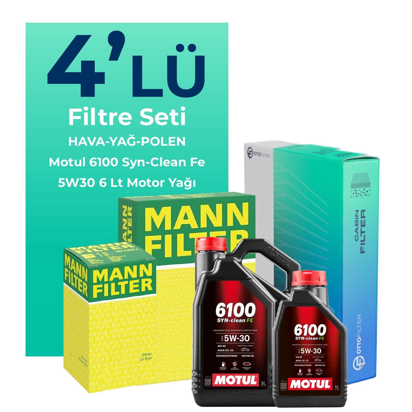 MANN Hyundai Santa FE 2.2 Dizel Filtre Bakım Seti Motul Motor Yağlı (2006-2009) 4 Lü
