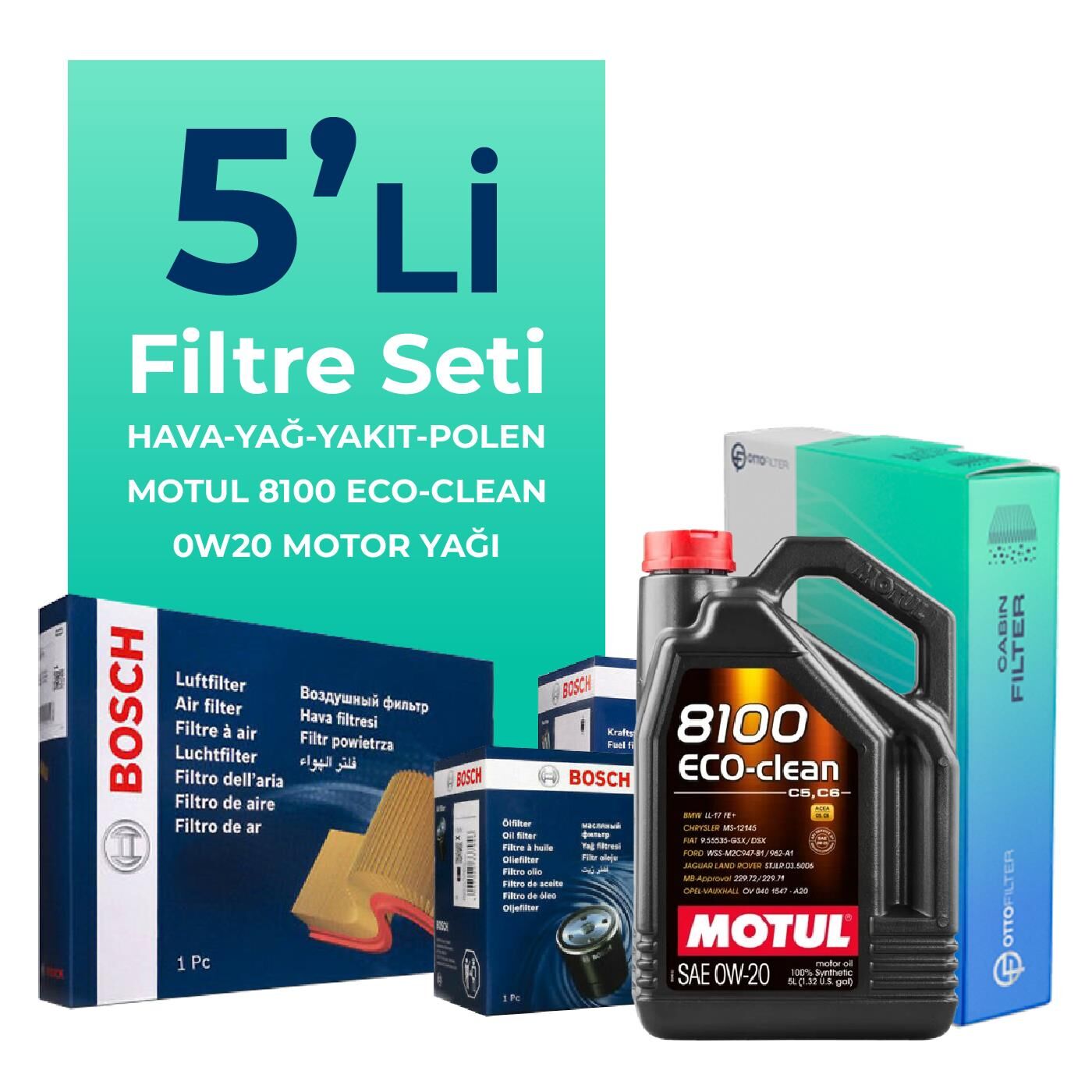 Bosch Fiat Egea 1.3 Dizel Filtre Bakım Seti Motul Motor Yağlı (2019-2023) 5 Li