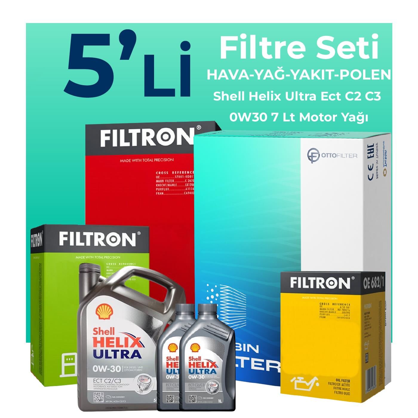 Filtron Peugeot Boxer 2.2 Dizel BLUEHDi Filtre Bakım Seti Shell Motor Yağlı (2019-2024) 5 Li