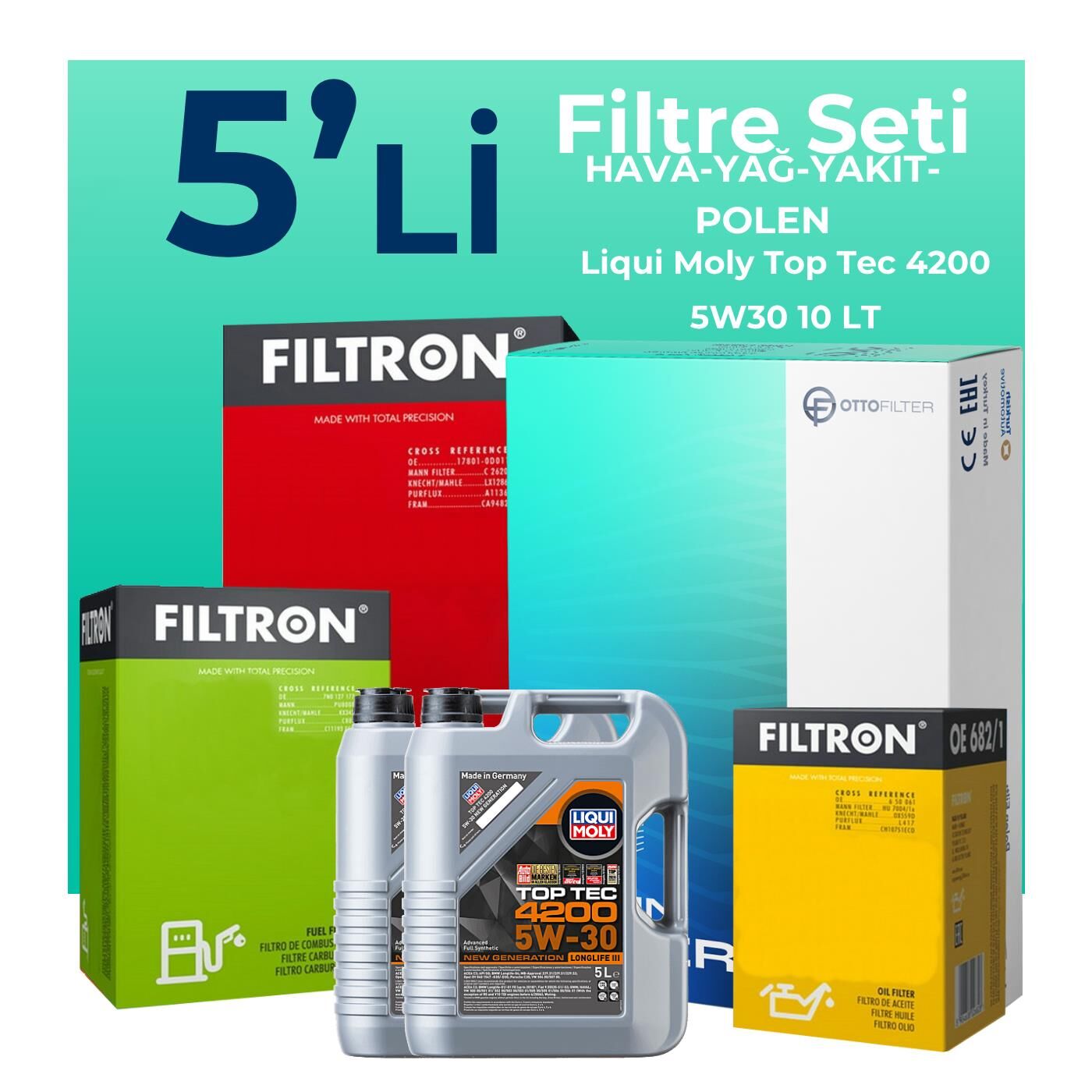 Filtron Jeep Grand Cherokee 3.0 Dizel Filtre Bakım Seti Liqui Moly Motor Yağlı (2005-2011) 5 Li