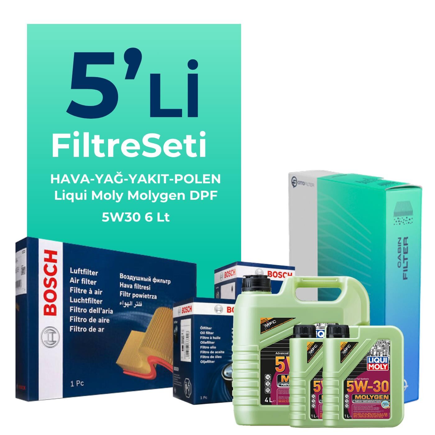 Bosch Isuzu D-Max 2.5 Filtre Bakım Seti Liqui Moly Motor Yağlı (2012-2017) 5 Li