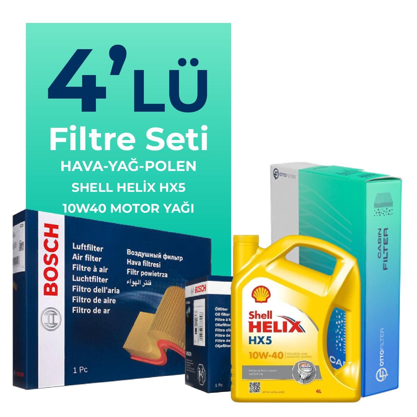 BOSCH Mitsubishi Colt 1.5 Filtre Bakım Seti Shell Motor Yağlı (2004-2012) 4 Lü