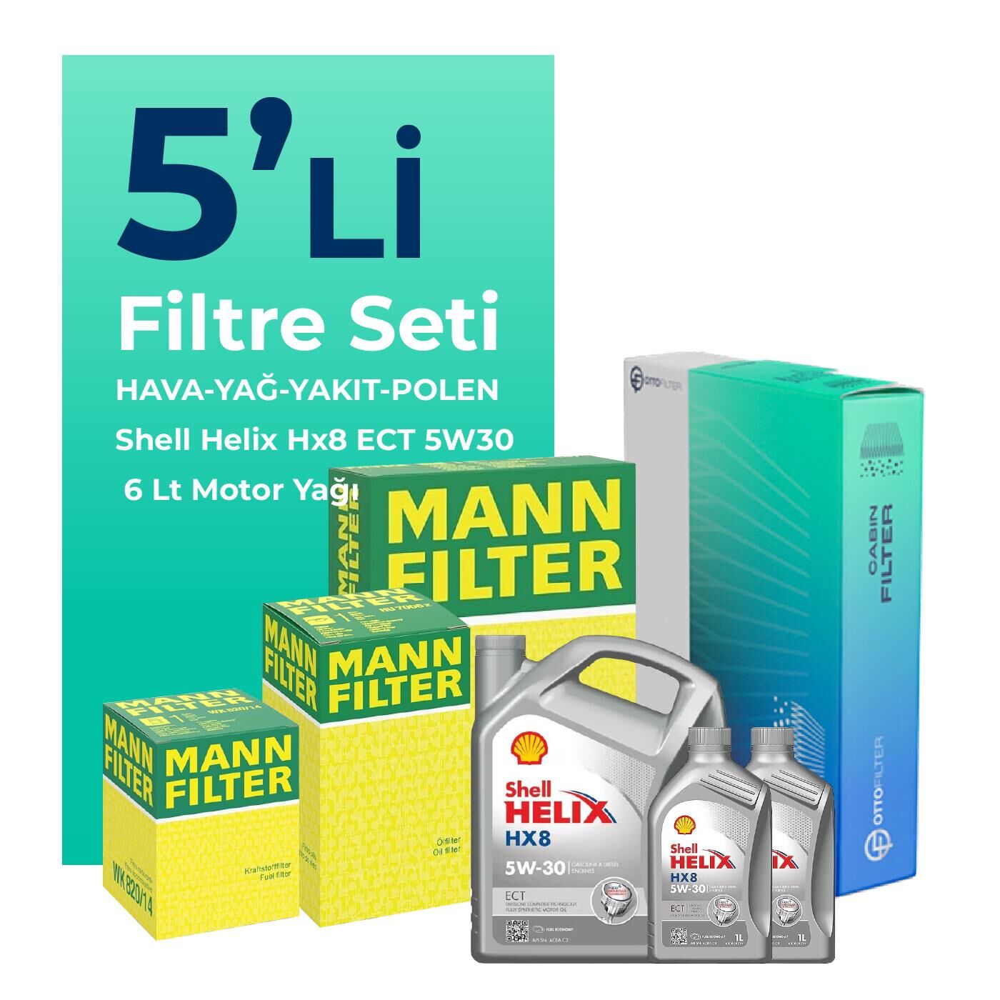 MANN Ford Mondeo 2.0 Dizel Filtre Bakım Seti Shell Motor Yağlı (2002-2008) 5 Li