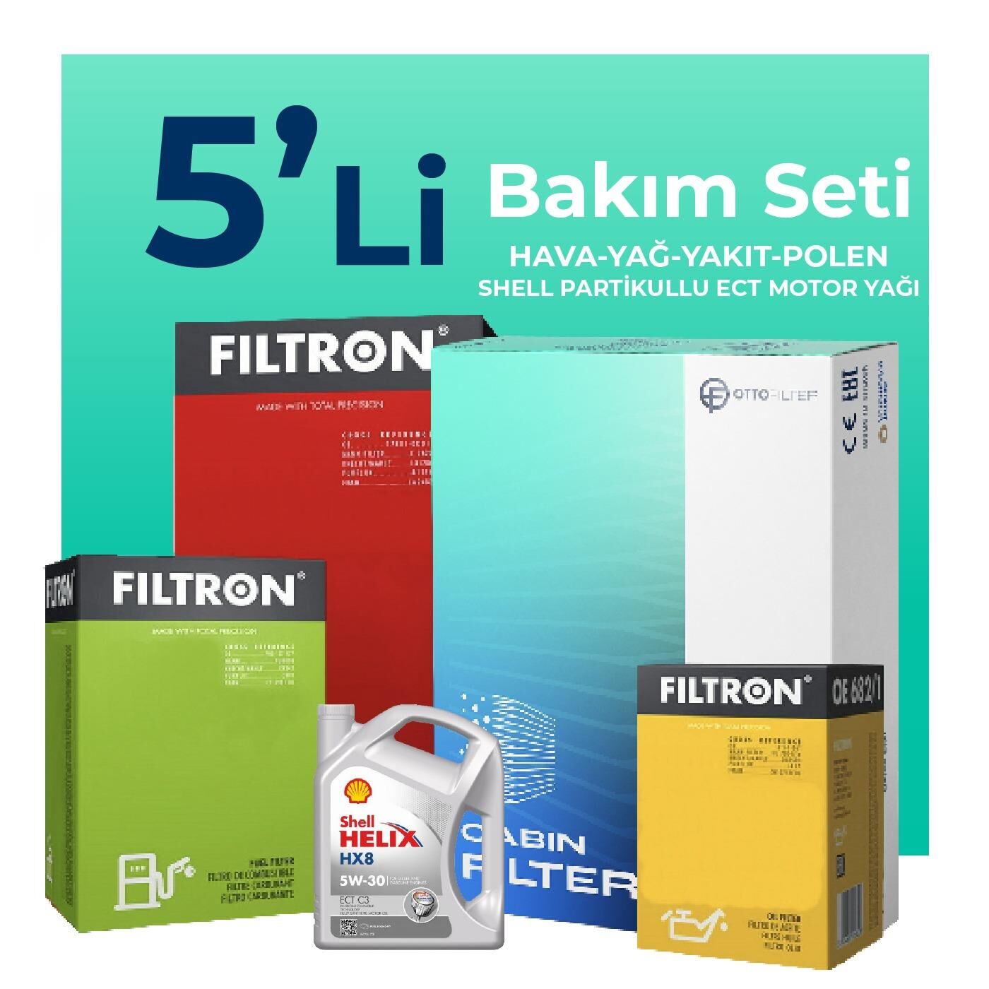 MANN Skoda Fabia 1.4 Dizel Filtre Bakım Seti Shell Motor Yağlı (2009-2011) 5 Li