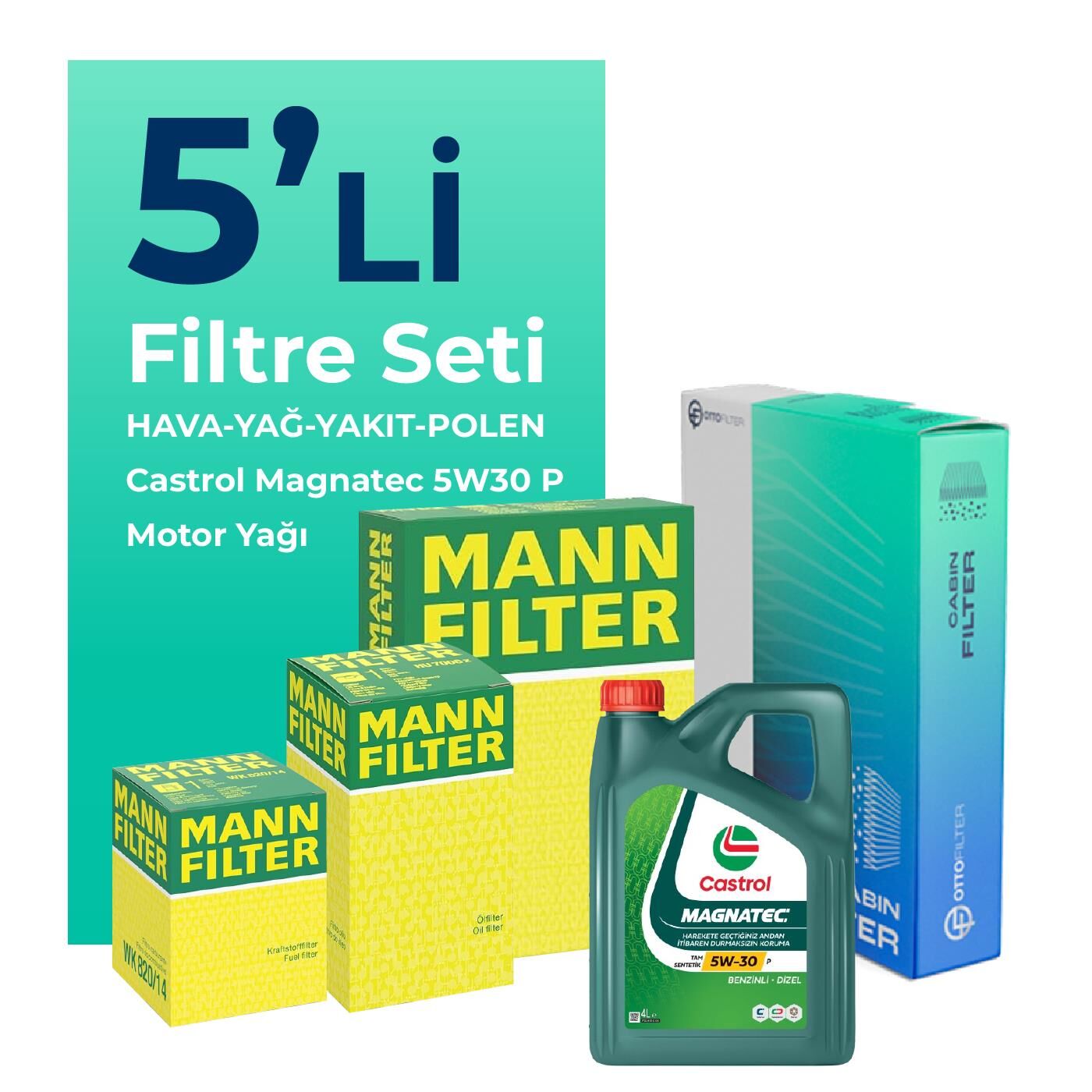 MANN Opel Crossland 1.5 Dizel Filtre Bakım Seti Castrol Motor Yağlı (2018-2022) 5 Li